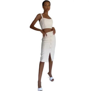 Aritzia Babaton NWT Giselle Times Ivory Tweed Fitted Cropped Bustier Top Size 10
